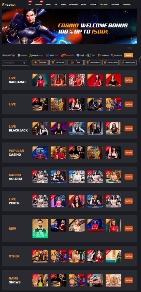 Freshbet Casino Live Games