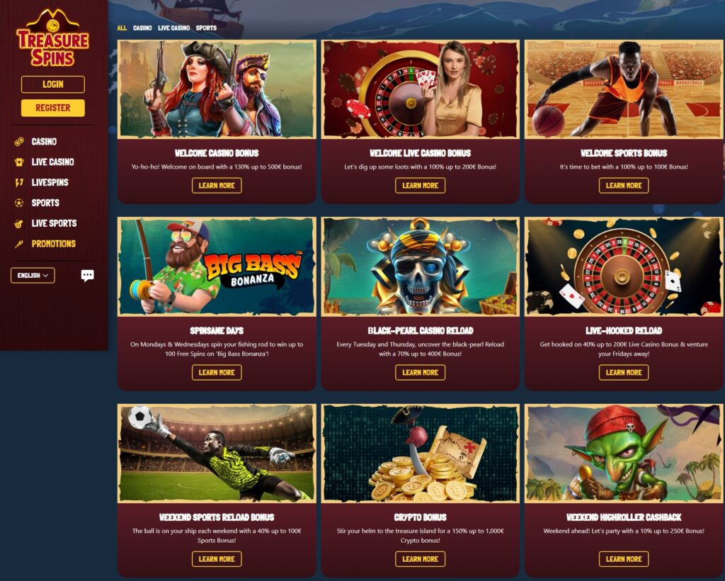 Treasure Spins Casino Bonuses